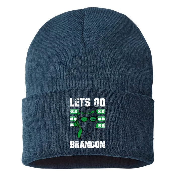 Lets Go Brandon St Patrick's Day Trump Beer America Flag Sustainable Knit Beanie