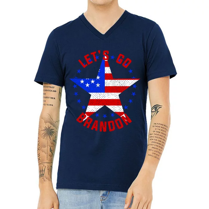 Lets Go Brandon LGB FBJ USA Star Flag V-Neck T-Shirt