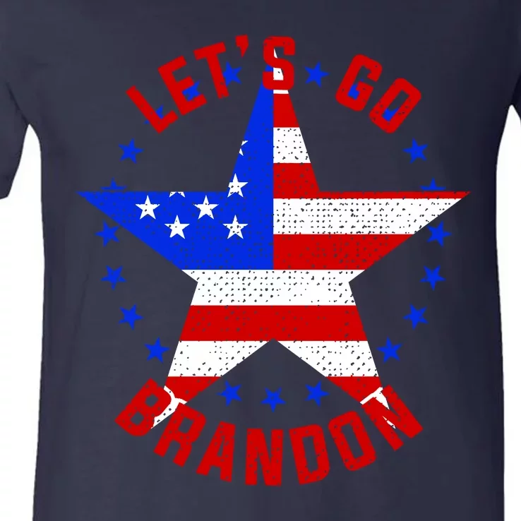 Lets Go Brandon LGB FBJ USA Star Flag V-Neck T-Shirt