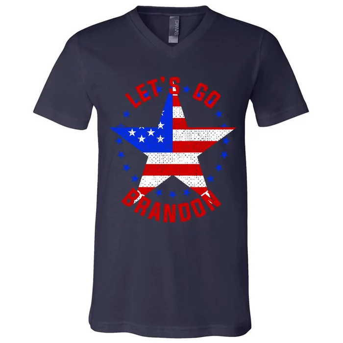 Lets Go Brandon LGB FBJ USA Star Flag V-Neck T-Shirt