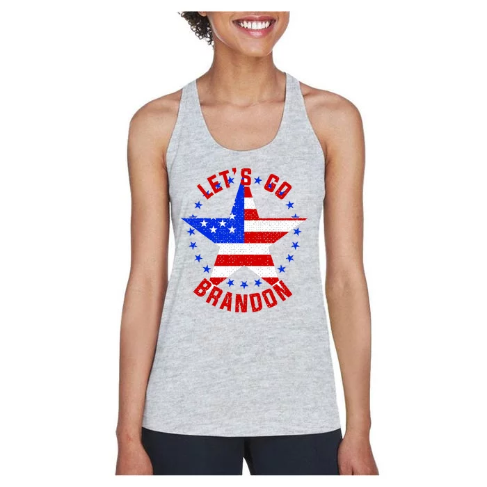 Lets Go Brandon LGB FBJ USA Star Flag Women's Racerback Tank