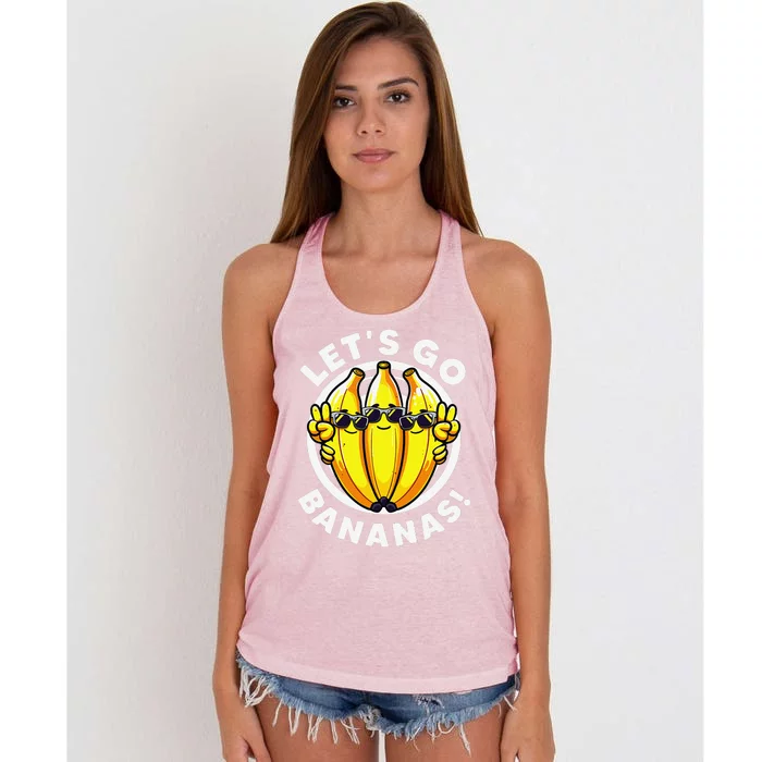 Lets Go Bananas Cute Yellow Banana Lover Fruit Funny Bananas Women's Knotted Racerback Tank