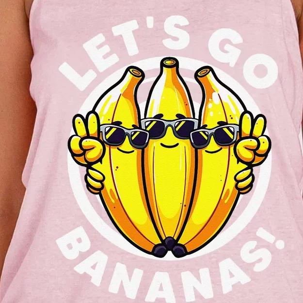 Lets Go Bananas Cute Yellow Banana Lover Fruit Funny Bananas Women's Knotted Racerback Tank