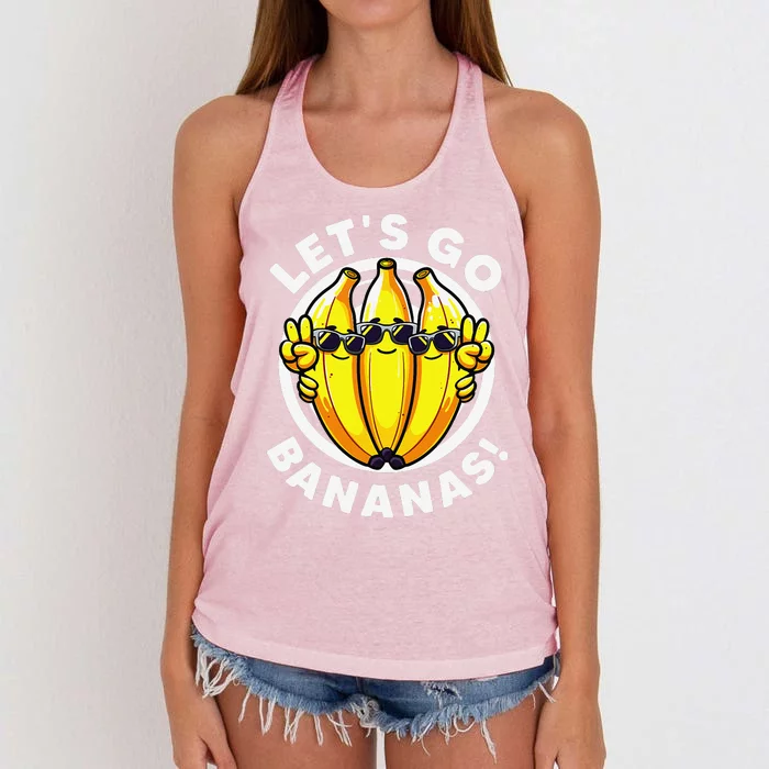 Lets Go Bananas Cute Yellow Banana Lover Fruit Funny Bananas Women's Knotted Racerback Tank