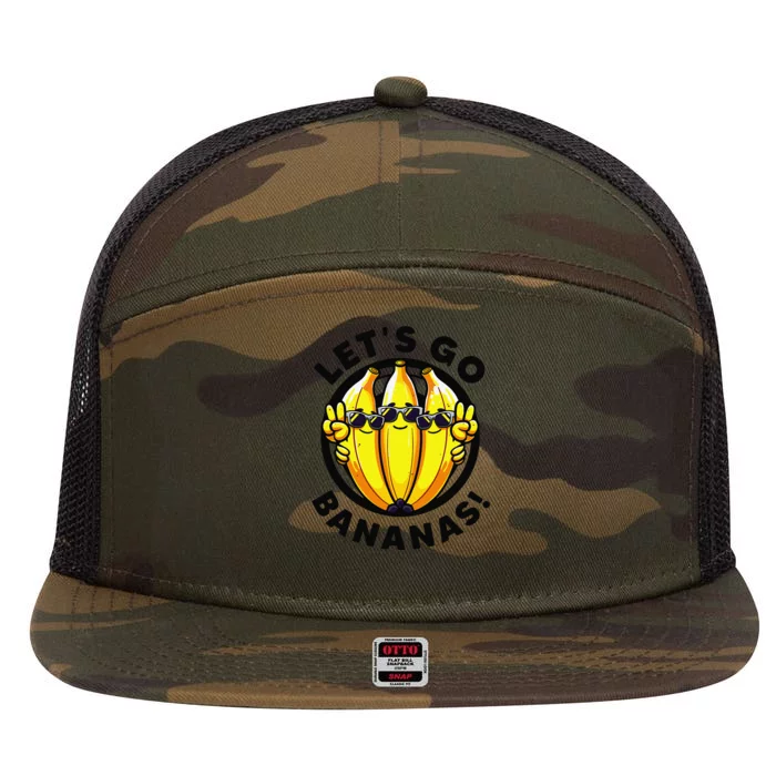 Lets Go Bananas Cute Yellow Banana Lover Fruit Funny Bananas 7 Panel Mesh Trucker Snapback Hat