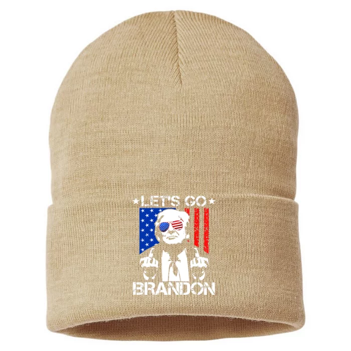 Lets Go Brandon Pro Trump 2024 Flag Anti Joe Biden Sustainable Knit Beanie