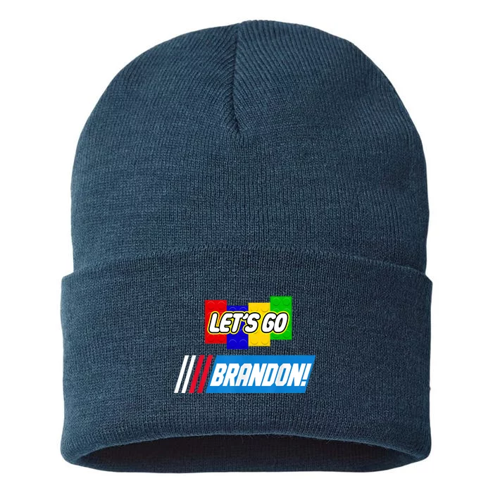 Let's Go Brandon Racing Biden Chant Spoof Logo Sustainable Knit Beanie