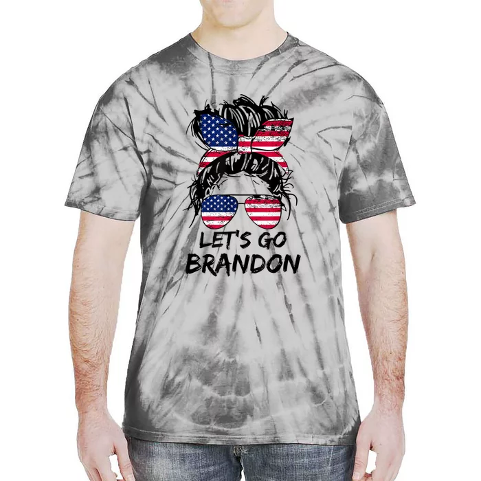 Let's Go Brandon Messy Bun America Flag Tie-Dye T-Shirt