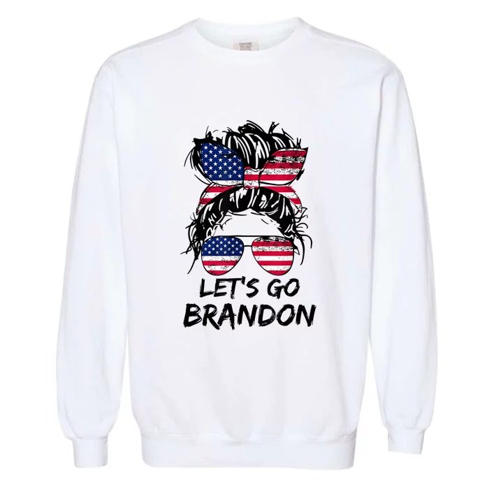 Let's Go Brandon Messy Bun America Flag Garment-Dyed Sweatshirt