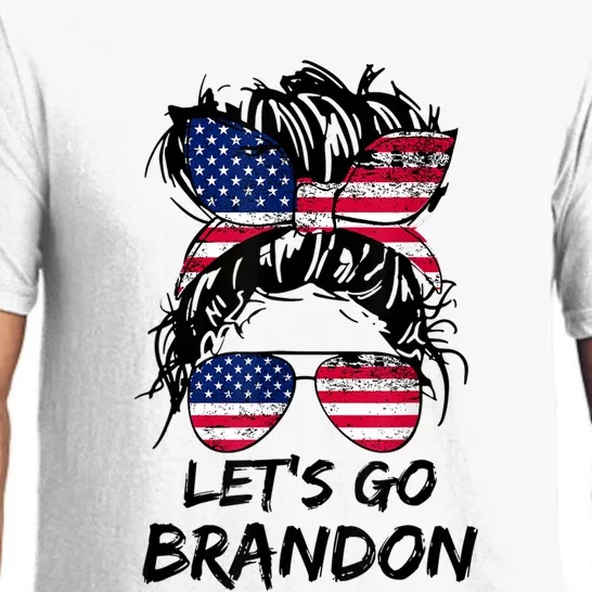 Let's Go Brandon Messy Bun America Flag Pajama Set