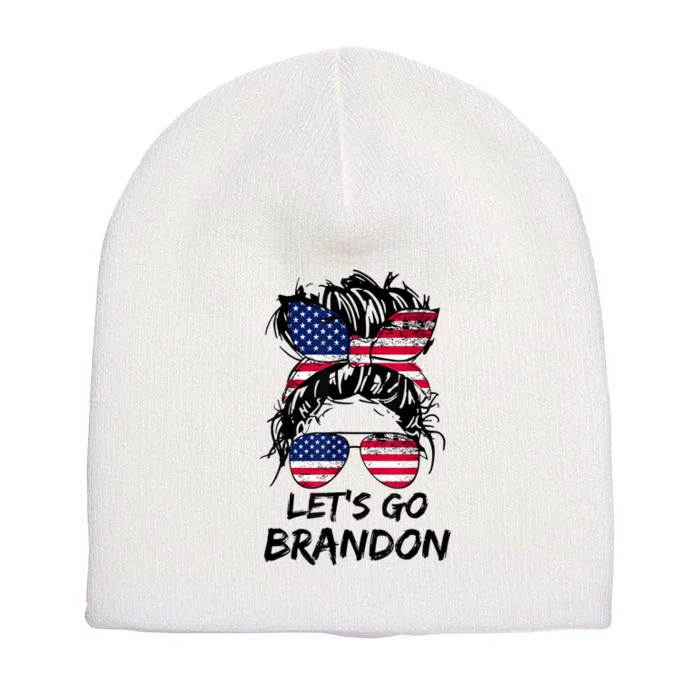 Let's Go Brandon Messy Bun America Flag Short Acrylic Beanie