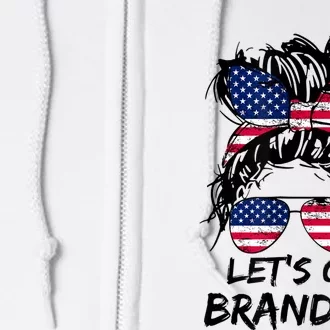 Let's Go Brandon Messy Bun America Flag Full Zip Hoodie