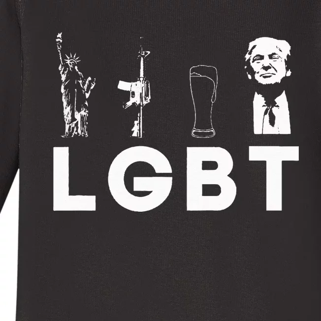 liberty guns beer trump lgbt parody 4th of july usa flag Baby Long Sleeve Bodysuit