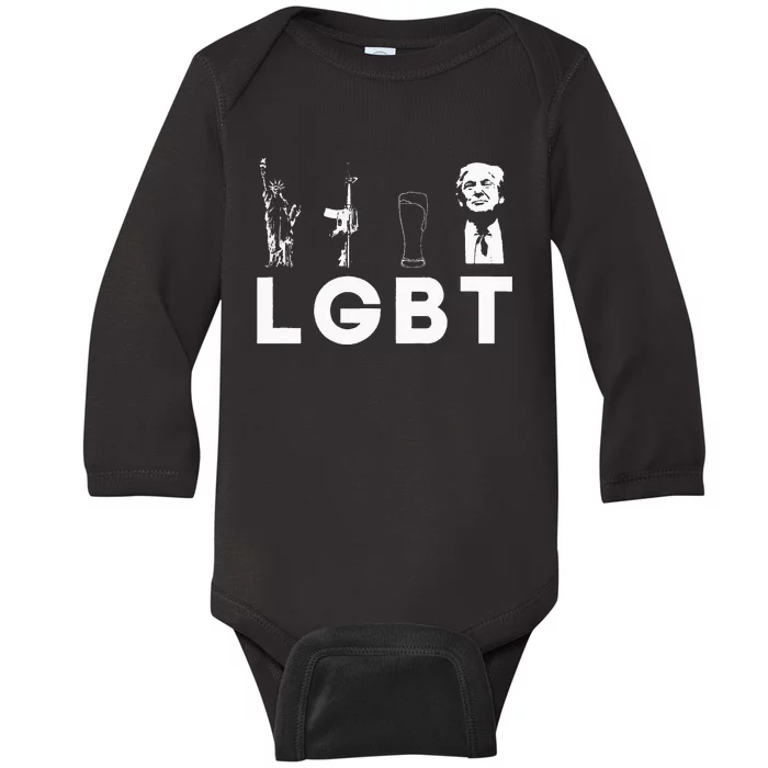 liberty guns beer trump lgbt parody 4th of july usa flag Baby Long Sleeve Bodysuit