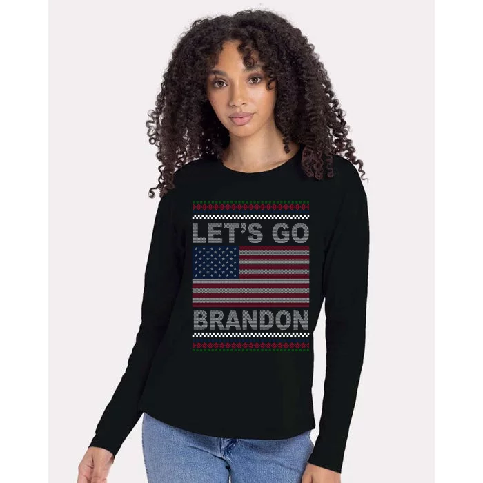 Let's Go Brandon American Flag Ugly Christmas Womens Cotton Relaxed Long Sleeve T-Shirt