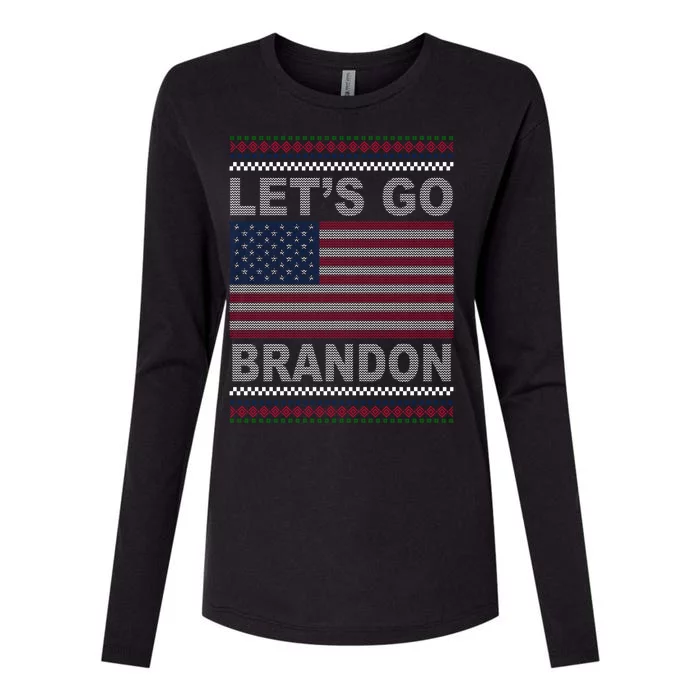 Let's Go Brandon American Flag Ugly Christmas Womens Cotton Relaxed Long Sleeve T-Shirt