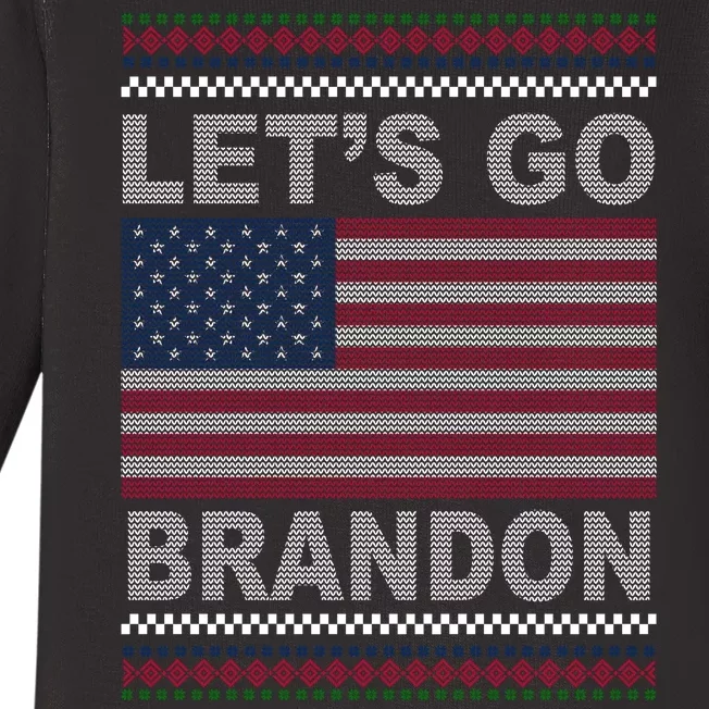 Let's Go Brandon American Flag Ugly Christmas Baby Long Sleeve Bodysuit