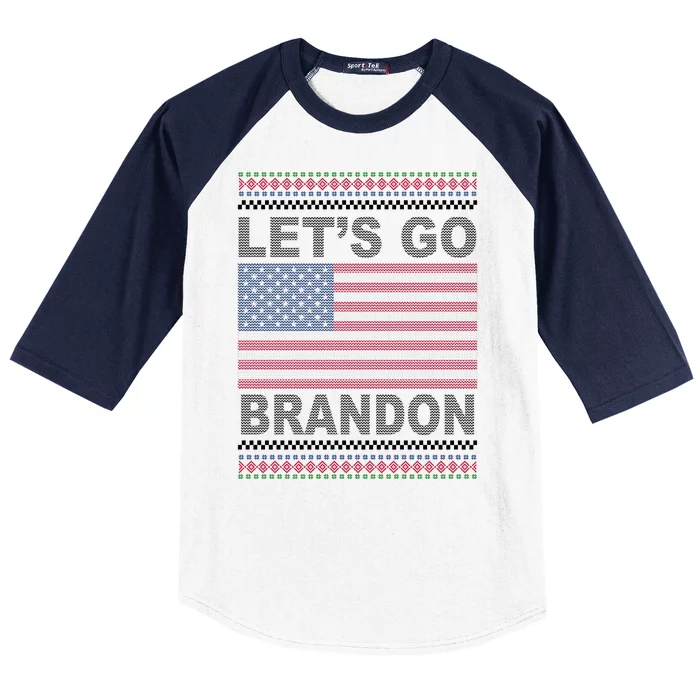 Let's Go Brandon American Flag Ugly Christmas Baseball Sleeve Shirt