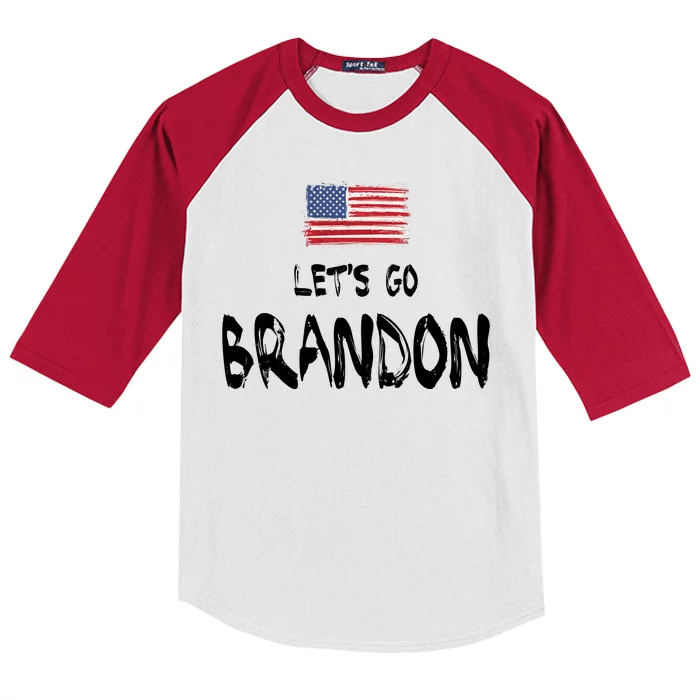 Let's Go Brandon FJB Chant Simple USA Flag Kids Colorblock Raglan Jersey