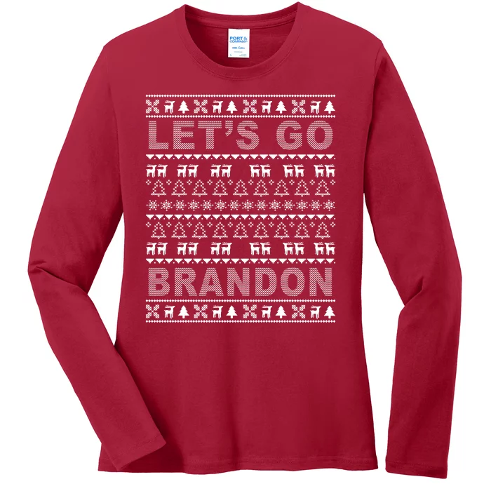 Let's Go Brandon Ugly Christmas Sweater FJB Chant Ladies Long Sleeve Shirt