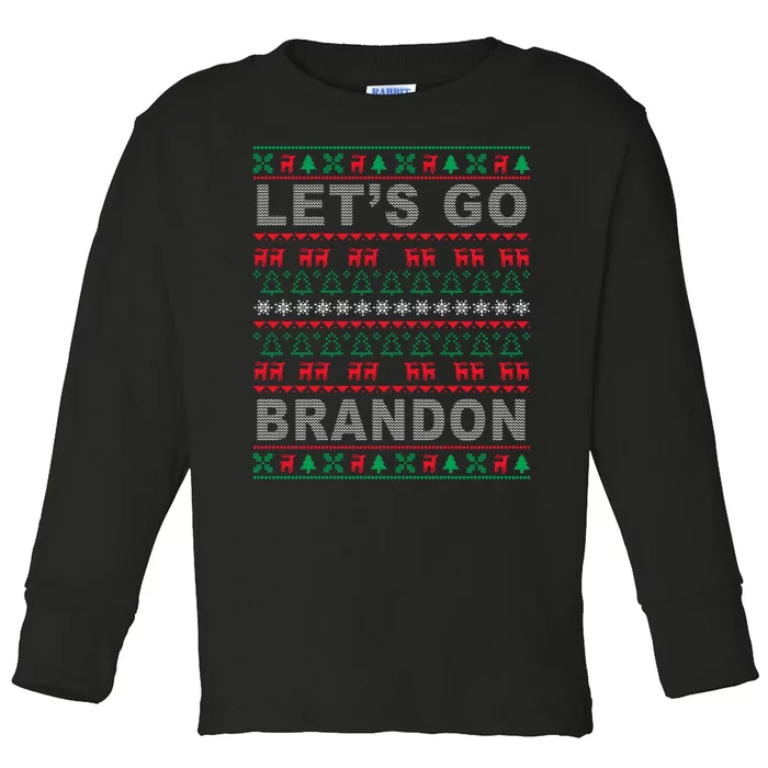 Let's Go Brandon Ugly Christmas Sweater FJB Anti Biden Toddler Long Sleeve Shirt