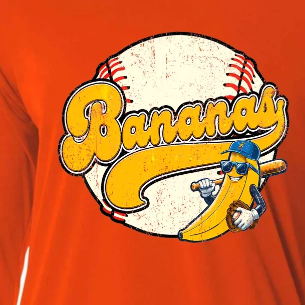 Lets Go Bananas Banana Playing Baseball Baseball Player Cooling Performance Long Sleeve Crew