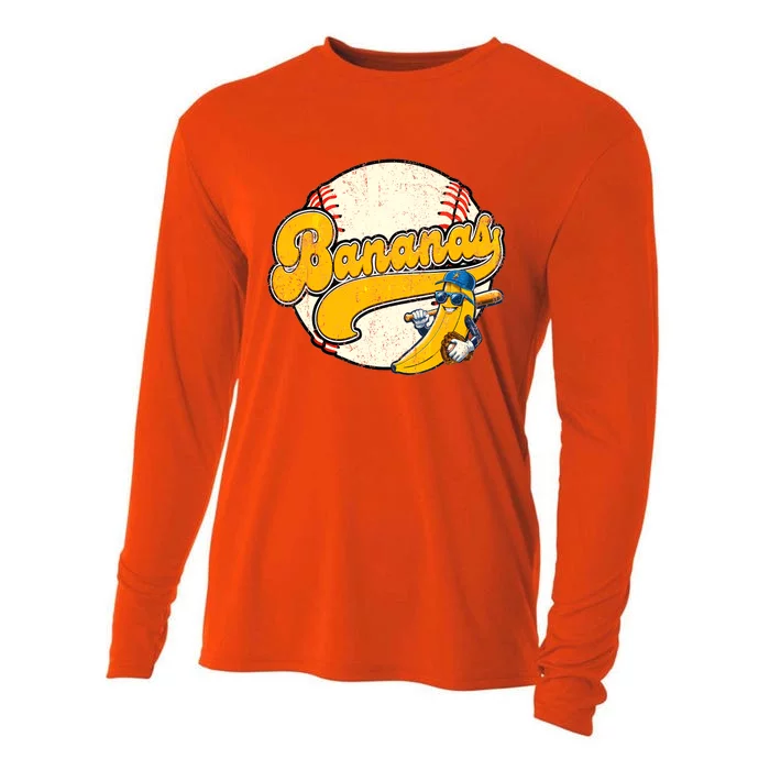 Lets Go Bananas Banana Playing Baseball Baseball Player Cooling Performance Long Sleeve Crew