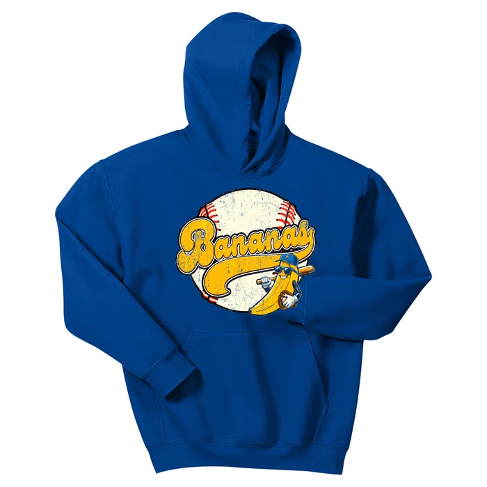 Lets Go Bananas Banana Playing Baseball Baseball Player Kids Hoodie