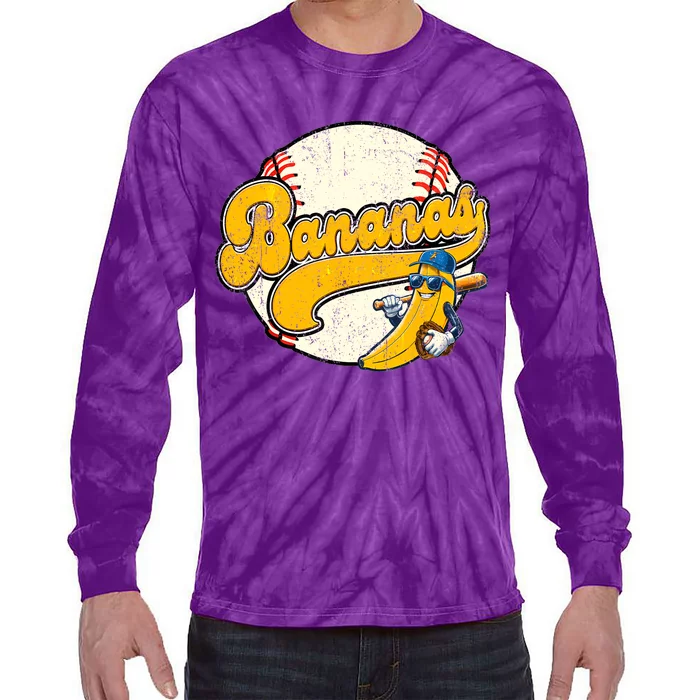 Lets Go Bananas Banana Playing Baseball Baseball Player Tie-Dye Long Sleeve Shirt