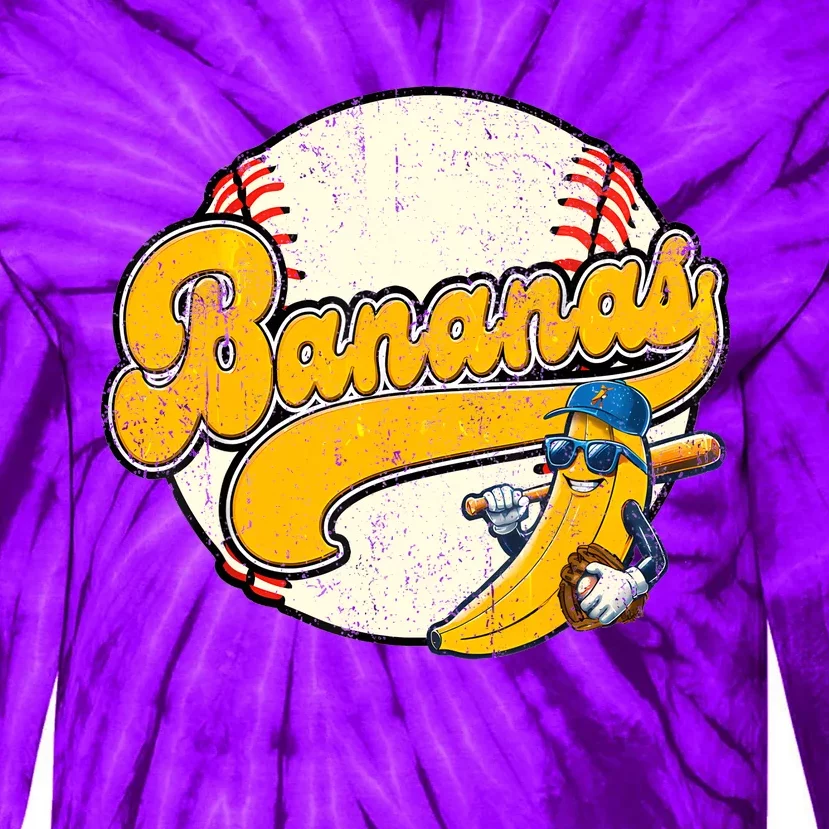 Lets Go Bananas Banana Playing Baseball Baseball Player Tie-Dye Long Sleeve Shirt