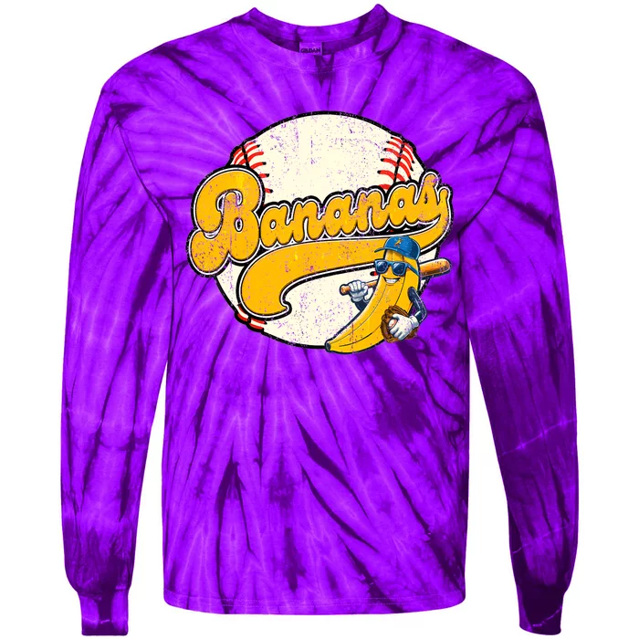 Lets Go Bananas Banana Playing Baseball Baseball Player Tie-Dye Long Sleeve Shirt