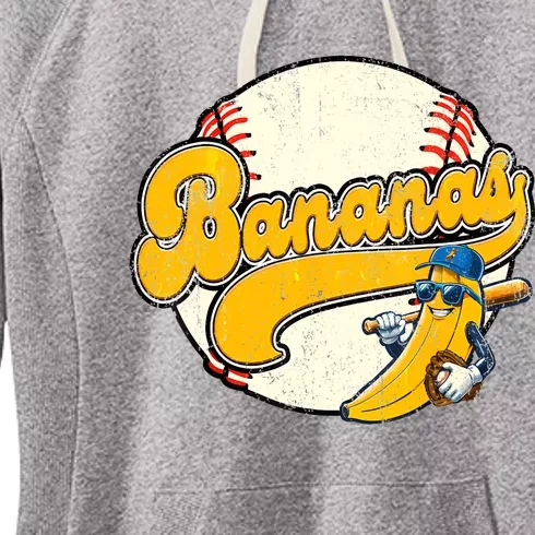 Lets Go Bananas Banana Playing Baseball Baseball Player Women's Fleece Hoodie