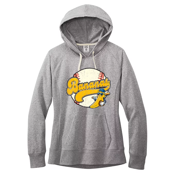 Lets Go Bananas Banana Playing Baseball Baseball Player Women's Fleece Hoodie