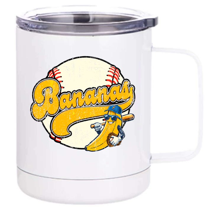 Lets Go Bananas Banana Playing Baseball Baseball Player Front & Back 12oz Stainless Steel Tumbler Cup