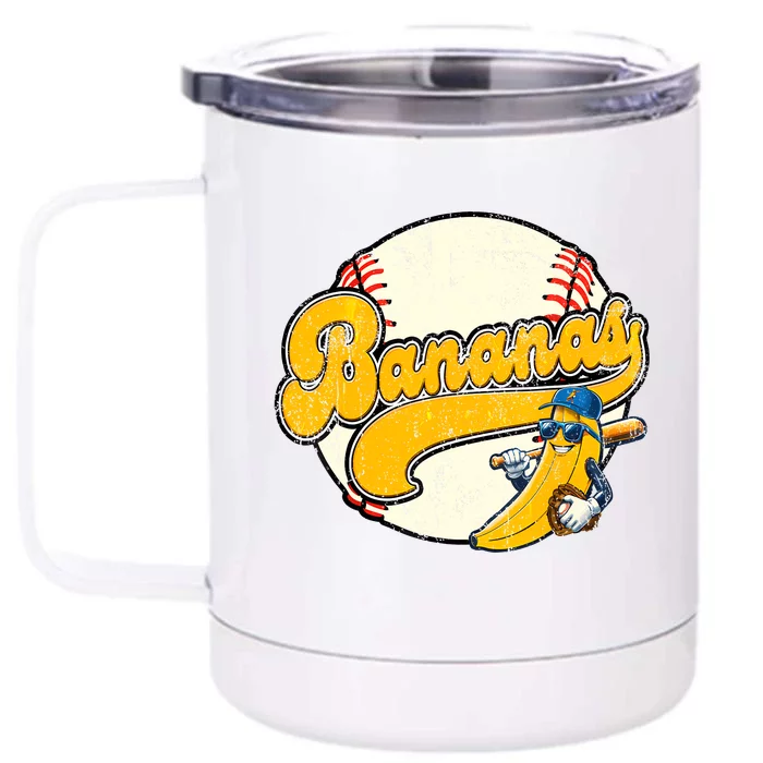 Lets Go Bananas Banana Playing Baseball Baseball Player Front & Back 12oz Stainless Steel Tumbler Cup