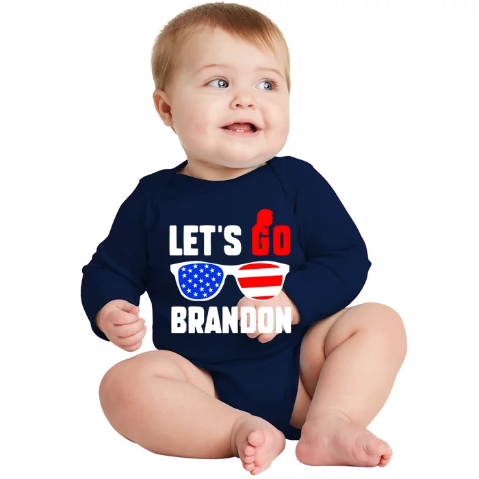 Let's Go Brandon USA Sunglasses Trump Flag LGB FJB Baby Long Sleeve Bodysuit