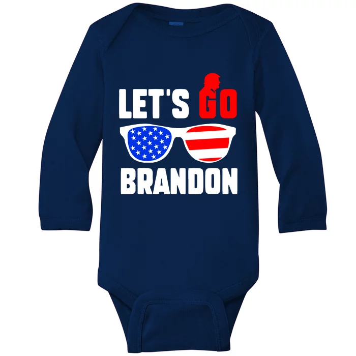 Let's Go Brandon USA Sunglasses Trump Flag LGB FJB Baby Long Sleeve Bodysuit