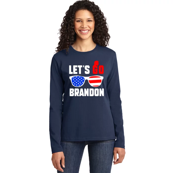 Let's Go Brandon USA Sunglasses Trump Flag LGB FJB Ladies Long Sleeve Shirt