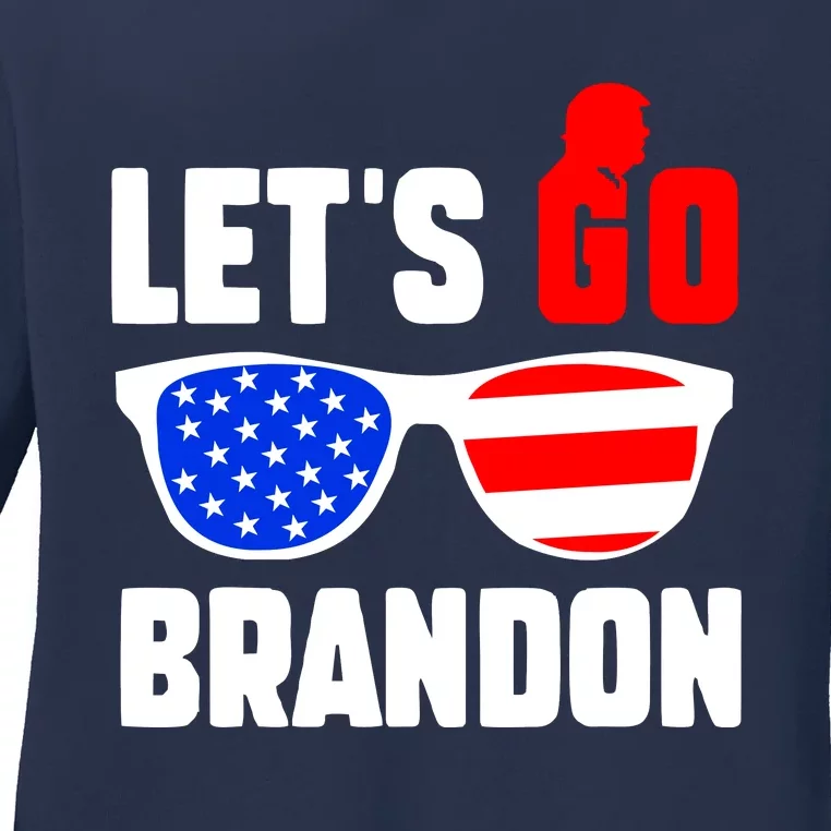 Let's Go Brandon USA Sunglasses Trump Flag LGB FJB Ladies Long Sleeve Shirt