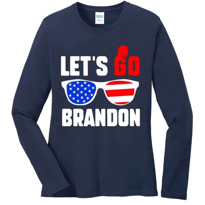 Let's Go Brandon USA Sunglasses Trump Flag LGB FJB Ladies Long Sleeve Shirt