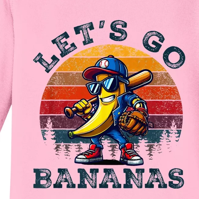 Lets Go Bananas Banana Playing Baseball Baseball Player Gift Baby Long Sleeve Bodysuit