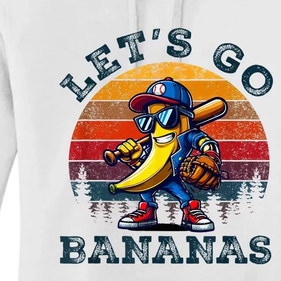 Lets Go Bananas Banana Playing Baseball Baseball Player Gift Women's Pullover Hoodie