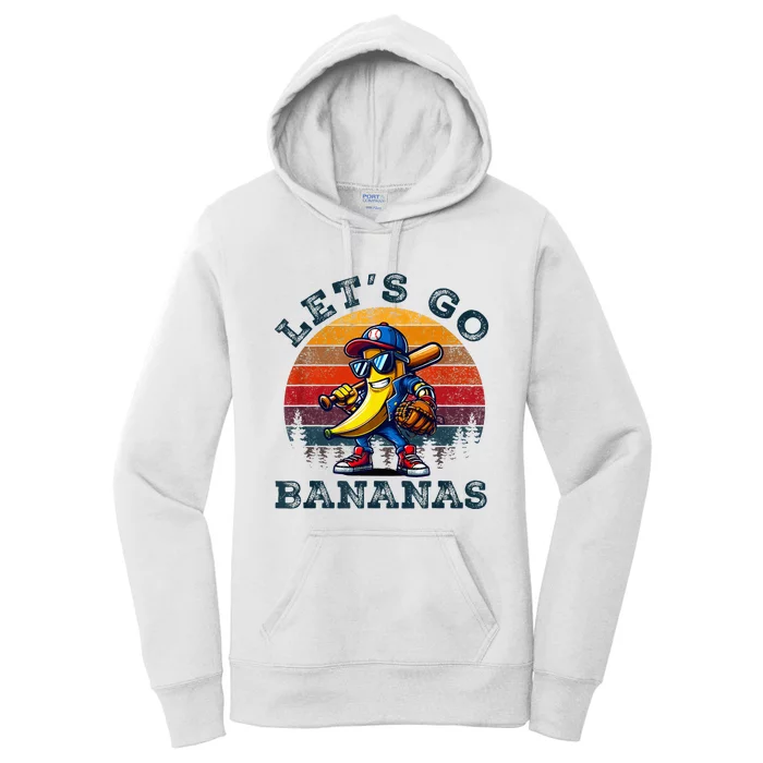 Lets Go Bananas Banana Playing Baseball Baseball Player Gift Women's Pullover Hoodie