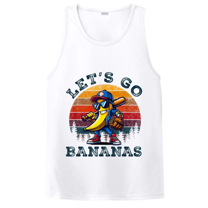 Lets Go Bananas Banana Playing Baseball Baseball Player Gift Performance Tank