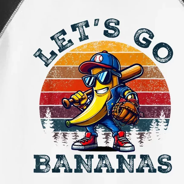 Lets Go Bananas Banana Playing Baseball Baseball Player Gift Toddler Fine Jersey T-Shirt