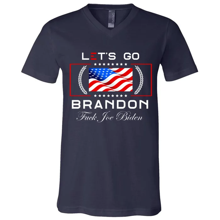 Lets Go Brandon F Joe Biden USA Flag LGBFJB LGB FJB V-Neck T-Shirt