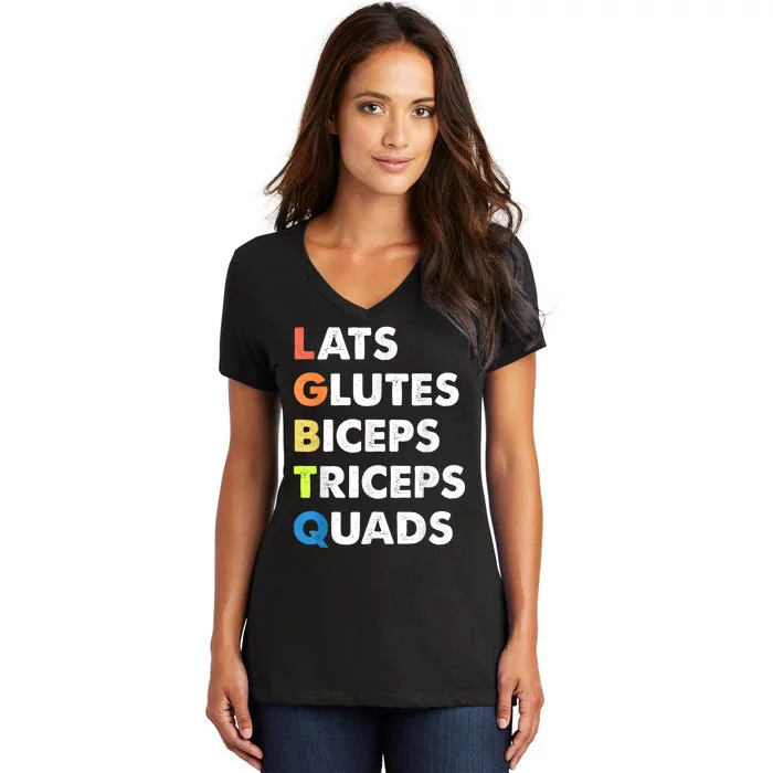 Lats Glutes Biceps Triceps Quads Funny Lgbtq Women's V-Neck T-Shirt