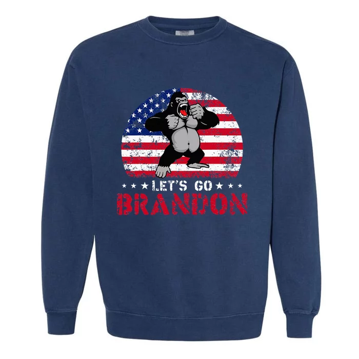 Let's Go Brandon Gorilla American Flag Garment-Dyed Sweatshirt