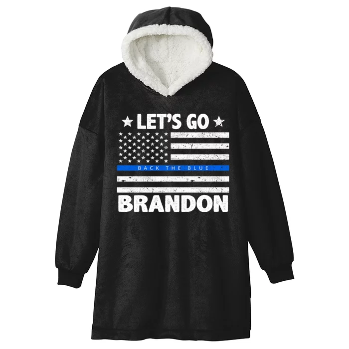 Let's Go Brandon Blue Thin Line Back The Blue FJB Chant Hooded Wearable Blanket