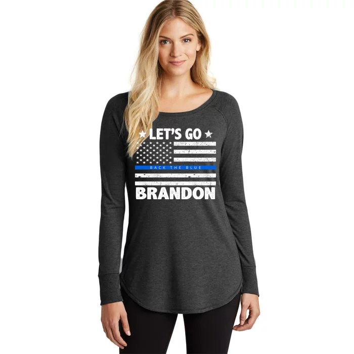 Let's Go Brandon Blue Thin Line Back The Blue FJB Chant Women's Perfect Tri Tunic Long Sleeve Shirt